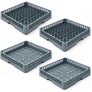 Maxdot 4 Pack Commercial Dishwasher Rack, Full Size 19.5" 64 Peg Plate & Solid Flatware Cutlery Rack Set, Polypropylene Dish Drying Racks for Restaurant Hotel Kitchen, Blue Gray, 19.5 x 19.3 Inch