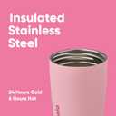 Owala SmoothSip Slider Insulated Stainless Steel Coffee Tumbler, Reusable Iced Coffee Cup, Hot Coffee Travel Mug, BPA Free 12 oz, Pink (Pucker Up)