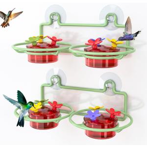 2 Pack Window Hummingbird Feeder, Small Hummingbird Feeder for Outdoors with Strong Suction Cup - Metal Base & 6 Feeding Ports, Easy to Clean and Refill, Green
