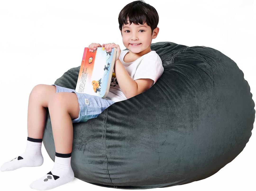 Lukeight Stuffed Animal Storage Bean Bag Chair Cover (No Filling) for Kids, Zipper Beanbag Chair Cover for Organizing Toddler and Kids' Rooms Plush Toys (Dark Gray Velvet, XX-Large)