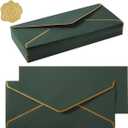 50 Pack #10 Business Envelopes with Gold Border, Self Seal Standard Envelopes with Gold Stickers for Office, Checks, Letter Mailing, Invoices, 4 1/8 x 9 1/2 Inches (Dark Green)