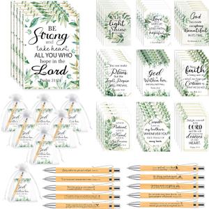Yeaqee 150 Pcs Mother's Day Bible Gifts Set Christian Notebook and Pen Sets Inspirational Notebooks Bible Verse Pens Bamboo White Organza Bags for Nurse Teacher Coworker Office Team School Church