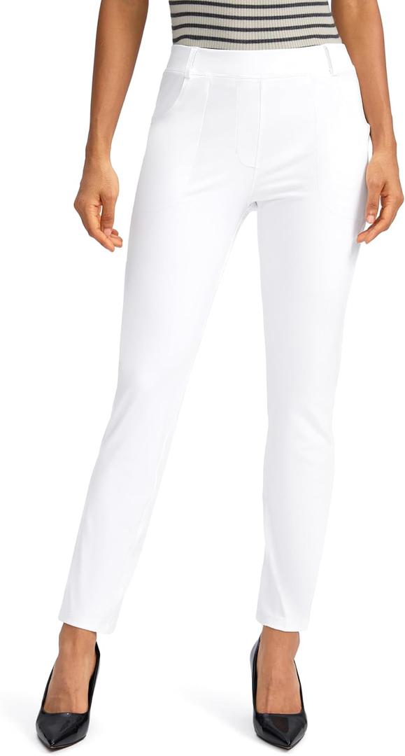 Rammus Women's Fleece Lined Dress Pants with Pockets Warm Winter Pants Cold Weather Skinny Slacks for Casual Work (Medium, White)