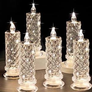 SupBri Rose Shadow LED Flameless Candles, 6PCS Romantic Battery Operated Candles Led Pillar Candles for Valentine's Anniversary Wedding Christmas Decorations(White, D 2.5" x H 7.2")