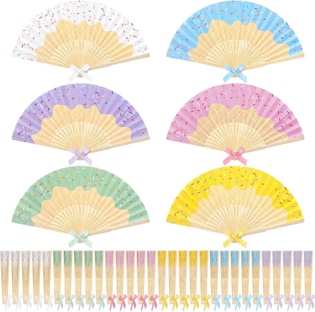 Roowest 36 Pcs Ice Cream Folding Hand Fans Bulk, Pastel Party Decorations