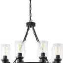 8-Light Wagon Wheel Pendant Chandelier, 23.6in, Height Adjustable, Farmhouse Black & Gold Chandelier with Faux Bubble Shade, Hanging Lighting Fixtures for Living Room, Dining Room, Kitchen & Foyer