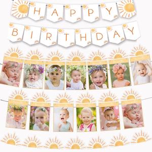 First Trip Around the Sun 12 Month Photo Banner Boho Sun Happy Birthday Banner SunShine Garland Boho Sun 1st Birthday Decorations Party Supplies Sunshine First Birthday Decor