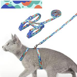 azuza Cat Harness and Leash Set for Safe Walking and Travel, Escape Proof Cat Harness, Lightweight Soft and Comfortable, Adjustable Kitten Harness for Small Medium Large Cats, Blue Camo (Neck Girth: 7"-10", Chest Girth: 10"-17")
