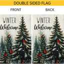 Winter Garden Flag Christmas Garden Flags 12x18 Inch Double Sided Burlap Welcome Yard Flag with Cardinals Snow and Pine Trees for Outdoor Seasonal Holiday Decorations
