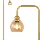 Modern Floor Lamp for Living Room with 6W LED Bulb, Industrial Floor Lamp, Amber Glass, Classic Reading Tall Lamp for Home Office, Standing Lamp for Study, Minimalist, Vintage, Mid Century, Brass Gold