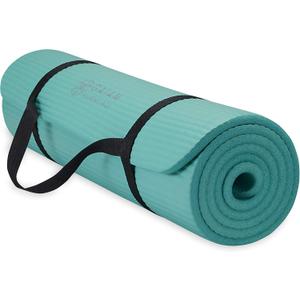 Gaiam Essentials Thick Yoga Mat Fitness & Exercise Mat with Easy-Cinch Yoga Mat Carrier Strap, 72"L x 24"W x 2/5 Inch Thick (Teal)