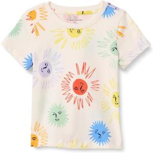 Amazon Essentials Girls and Toddlers' Short-Sleeve T-Shirts (X-Large, Ivory Suns)