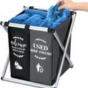 Foldable Disposable Shoe Cover Box Dispenser Fabric Storage Bin Holder with Used Shoe Covers and Welcome Please or Remove Sign for Open House Supplies(Black, Gray)