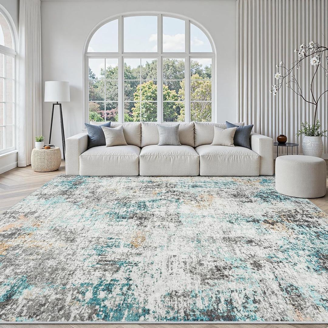 Area Rugs 8x10 Living Room: Large Soft Washable Rug Modern Abstract Anti-Skid Non-Shedding Carpet Indoor Floor Thin Carpets for Bedroom Dining Room Farmhouse Nursery Home Office Multi