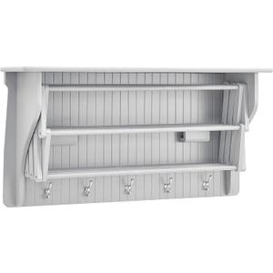 Danya B Accordion Clothes Drying Rack, Retractable, Wall Mounted Towel Rack and Hooks for Clothes and Towels for use in Laundry Room or Garage - White