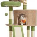 Feandrea Cat Tree, 45.3-Inch Cat Tower, Plush Condo with Scratching Post, Ramp, Perch, Spacious Cave, for Small Space, Grass Green and Camel Brown UPCT141CB03