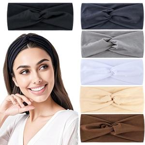 Hjiaruiky 6Packs Thick Wide Headbands for Women Knotted Headband Cloth Fabric Cute Stretchy Soft Running Twist Headbands Womens Fashion Head Bands for Women's Hair Accessories Black White