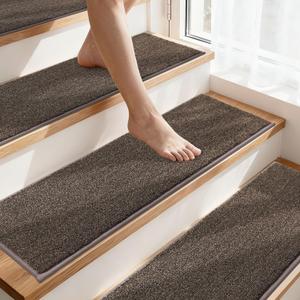 COSY HOMEER Stair Treads Non-Slip Carpet Stair Treads for Wooden Steps, Indoor Stair-Runner Rugs for Kids Elders & Pets 28"x9" (4Pc, Brown)