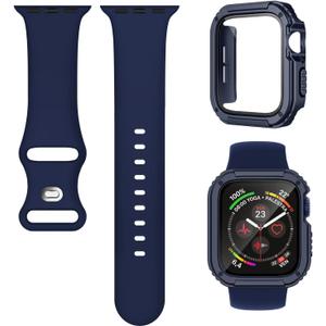 2 x 3-in-1 Silicone Band and Rugged Case Compatible for Apple Watch Bands 44mm 45mm 46mm 42mm 40mm 41mm, Sport Strap and Protective Cover with Screen Protector for iWatch Series 11 10 9 8 7 6 5 4 SE3