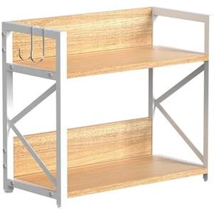 RUILALIFE Spice-Rack-Organizer-Shelf for Kitchen Counter, 2 Tiers Coffee Bar Station Organizer for Countertop，Space Saving Desk Shelving Riser Unit (Maple, Medium)