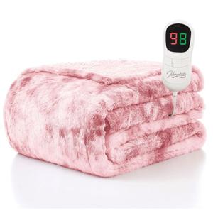 Homemate Heated Blanket Electric Throw - 50"x60" Heating Blanket Throw 1/2/4/6/8 Hours Auto-Off 10 Heat Levels Over-Heat Protection Luxury Faux Fur Sherpa ETL Certification