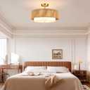 Boho Semi Flush Mount Ceiling Light Rattan Ceiling Light 18" Farmhouse Ceiling Lamp with Natural Hemp Rope Fabric Lampshade for Dining Room Living Room Bedroom Kitchen, Size: 18" Hemp Rope&Fabric