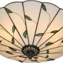 16 Inch Tiffany Style Stained Glass Ceiling Light Tiffany Flush Mount Ceiling Light Vintage Chandeliers Lamps Pendent Light Lighting Fixtures (16 Inch White Leaf)