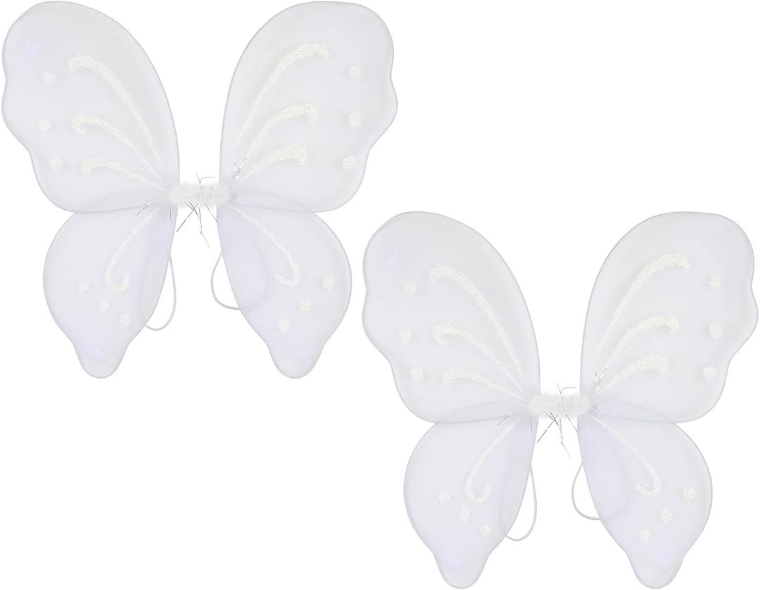 Beistle White Fairy Wings  2 Pack, Small Lightweight Nylon Butterfly Costume Wings with Elastic Straps, Fantasy Cosplay Accessories for Halloween, Fairy Dress-Up Parties and Events, 14.5 x 16