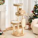 Modern Cat Tree Small Tower with Scratching Post for Indoor, Solid Wood Multifunctional Corner Cat Tree Tower with Bed