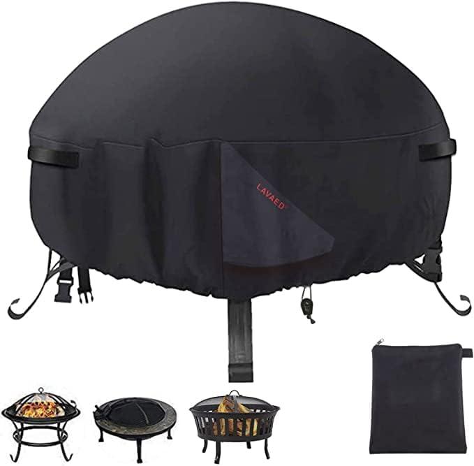 LAVAED Heavy Duty 600D Outdoor Round Fire Pit Cover for Fire Pit 36D*20H inch,Waterproof Full Coverage Patio Round Fire Pit Cover, Dustproof Oxford Cloth Outdoor Fireplace Cover