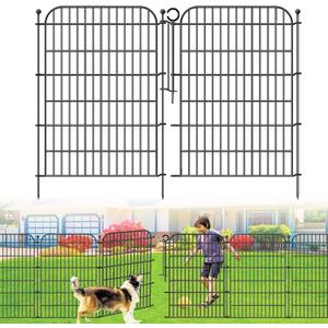 10 Panels Decorative Outdoor Garden Fence with Gate, 40 in(H) X 23.6 ft(L) Rustproof Metal Wire Panel Border for Yard, No Dig Temporary Tall Fence with Ground Stakes, Animal Barrier for Dog