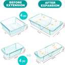 8 Pcs Mixed Extendable Clear Drawer Organizer, All Adjustable Vanity Storage Box, 4-Size Desk Drawer Organizer, Acrylic Storage Bins for Makeup, Bedroom Dressers Tool Organizer for Gadgets, Blue