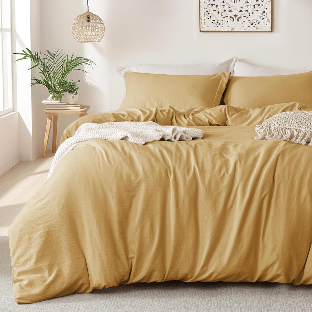 MILDLY Super Soft Duvet Cover - 100% Washed Microfiber Warm Mustard Yellow Comforter Cover Set 3 Pieces with Zipper Closure & Corner Ties (No Comforter) (King (104"x90"))