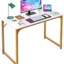 PayLessHere | 39 Inch Computer Desk | White Gold | Office Desk with Metal Frame, Adjustable Feet | Water-Resistant, Scratchproof Surface | Sturdy Writing Table for Home Office or Study | Pack of 1