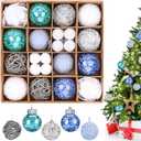 30Pcs Christmas Balls Ornaments Set, Assorted Shatterproof Christmas Ornaments, Colorful Xmas Tree Decoration with Hanging Loop for Wreath Holiday Home Decor, Blue & Silver & White