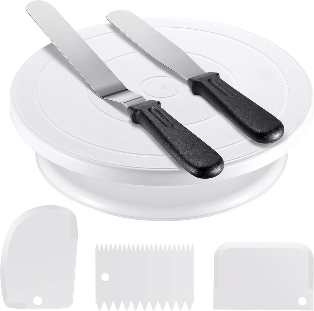 Kootek Cake Decorating Kit Baking Supplies Set Cake Turntable with 2 Frosting Straight Angled Spatula 3 Icing Smoother Scrapers Baking Accessories Tools for Beginners and Pros, White