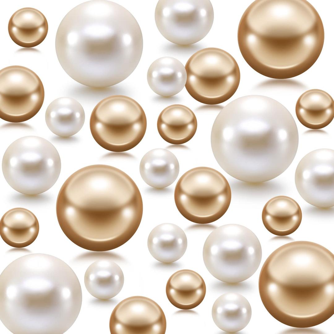 Jadive 200 Pieces Pearl Beads for Vase Filler Centerpieces, No Holes Pearl Makeup Beads for Wedding Holiday Party Home Brushes Holder Decor, 10/14/20/30 mm(White, Gold)