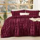 Bedsure Tufted Boho Comforter Set Twin Size - Burgundy Boho Bed Set, GentleSoft™ 2 Pieces Farmhouse-Style Embroidery Bedding, Gifts for Woman, Soft Jacquard Kids' Twin Comforter for All Seasons