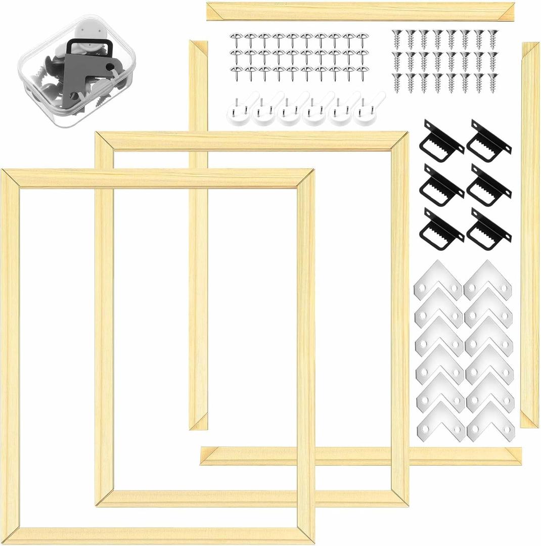DoubleFill 3 Pack 12x16 Inch DIY Canvas Stretcher Bars Canvas Frame Wood Frames Kit Easy to Assemble for Prints, Posters, Oil Painting, Painting, Embroidery Stitch and Needlepoint Arts
