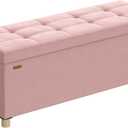 SONGMICS Storage Ottoman Bench, Folding Storage Chest, 15 x 43.3 x 15.7 Inches, Foot Rest Stool, 30 Gal. (112 L), Velvet Surface, for Bedroom, Entryway, Living Room, Jelly Pink ULSF0518R02