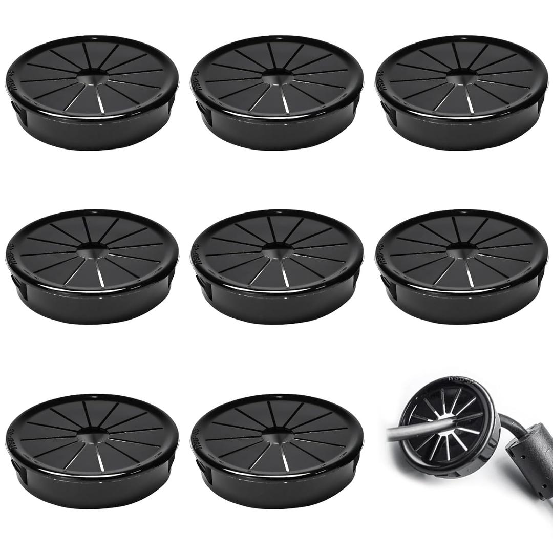 8 Pcs Cable Grommet, Snap Bushing 1-3/4" (45 mm) Mounting Diameter, Flexible Petal-Shaped Buckle Round Nylon Desk Grommet for Wires Through Countertop Cord Organizer and Protection, Black