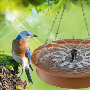 AISITIN 12" Hanging Bird Bath with Solar Fountain Pump, Solar Powered Water Fountain Pump for Bird Bath, Multi-Functional Basin for Feeder and Drinking (Round)