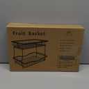 White 2 Tier Large Fruit Basket for Kitchen Counter with 2 Banana Hangers, Metal Fruit Bowl for Onion Vegetable Bread Snack, Countertop Organizer  14.5" W x 9.5" D