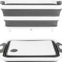 Collapsible BBQ Prep Tub/Cutting Board 10L, Foldable Dish Tub with Colander, Portable Camping Sink, Multifunction Dishing Basin Bucket Wash Tub for Kitchen Fruit Vegetable Picnic (Gray)