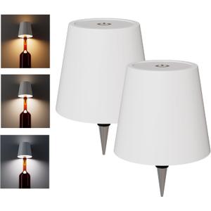 2 Pack Wireless Bottle Lamp Shade - Portable LED Wine Bottle Lamp with Stopper, 3 Color Stepless Dimming Rechargeable Touch Wine Bottle Lights for Any Liquor Bottle Bars Restaurants-White