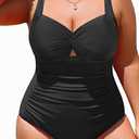 Women Plus Size One Piece Swimsuits - Tummy Control Bathing Suits Full Coverage Twist Front Ruched Swimwear 2025 XXL, Black 