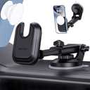 pop-tech Socket Phone Dashboard Mount: Suction Cup Cell Phone Holder fits Dash Windshield Window - Black Universal Car Automobile Cradle for iPhone 16 Samsung Smartphone (Socket Grip Not Included)