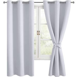 Hiasan Room Darkening Window Curtains for Bedroom, Thermal Insulated, Energy Saving Blackout Curtains, Set of 2 Panels, Sewn with Tiebacks, Grommet Top (Greyish White, Width 42 Inch x Length 63 Inch)