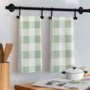 Sage Green Plaid Kitchen Towel White Dish Cloths Set of 2, Microfiber Soft Minimalism Buffalo Check Hand Towels, Modern Gingham Pattern Absorbent Quick Drying Dishcloths for Bath Sink 18 x 28 Inches
