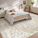 8x10 Area Rugs Washable Rug:Large Vintage Living Room Rugs with Non-Slip Backing Low Pile Rug Soft Indoor Floor Thin Carpet Non Shedding Neutral Carpets for Bedroom Dining Room Farmhouse Nursery Beige
